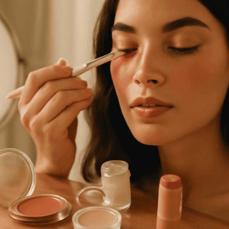 Cream blush applied under the eye for undereye blush placement effect