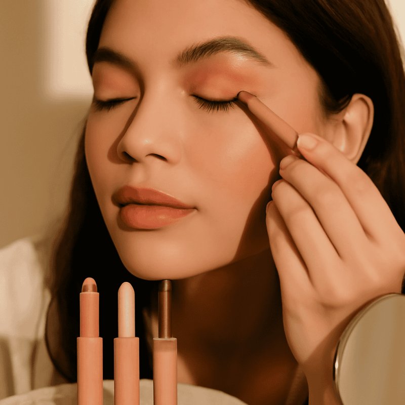 Neutral shadow sticks in champagne taupe and bronze shades suitable for mature eyes