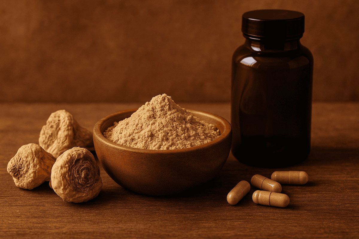 Gelatinized maca root powder and capsules for libido, energy, and menopause support.