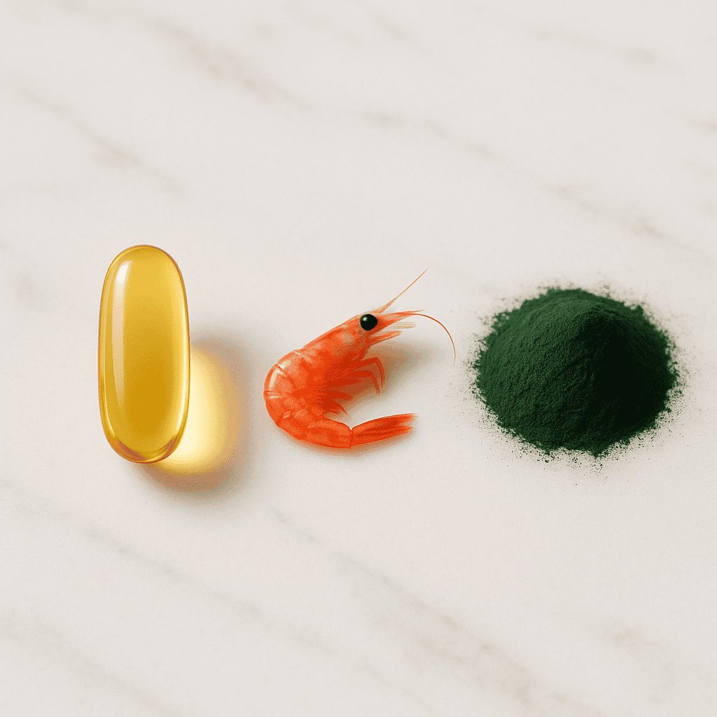 Fish oil krill oil and algae oil sources
