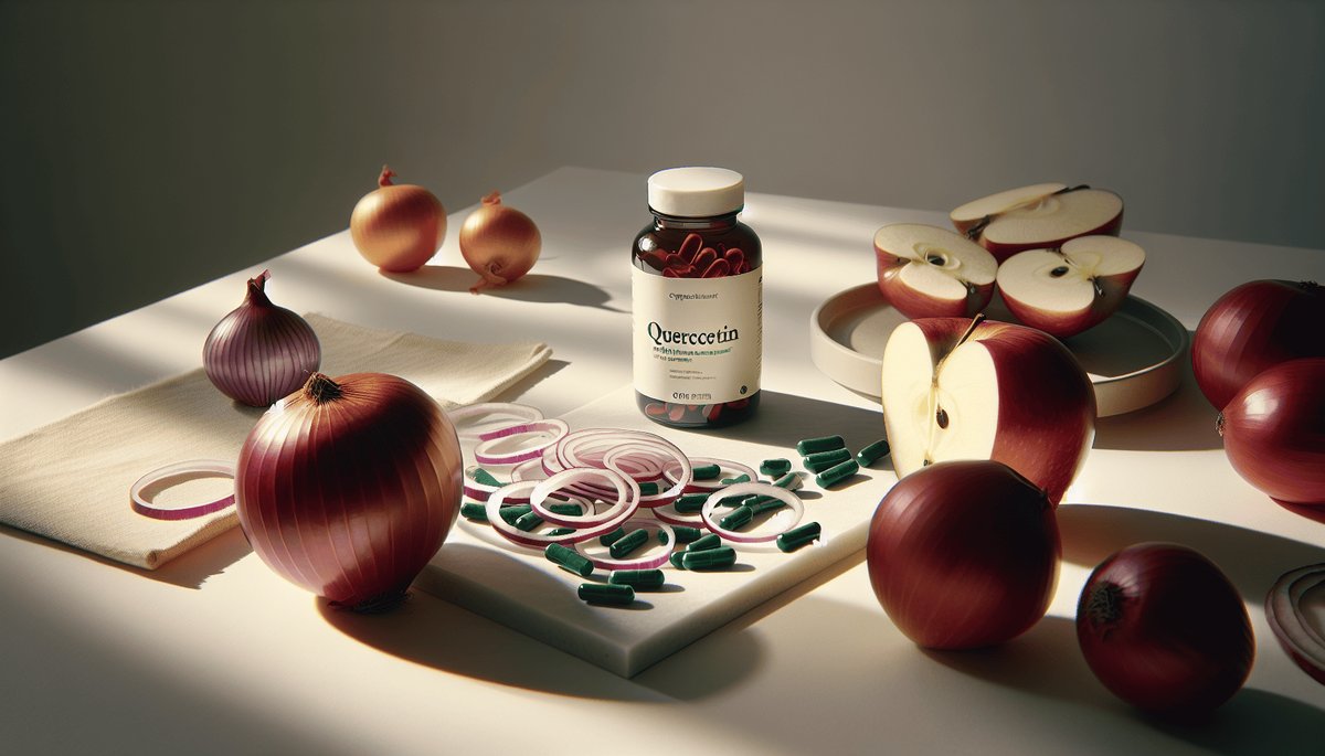 Quercetin and bioflavonoid supplement capsules with anti-inflammatory stomach protection concept