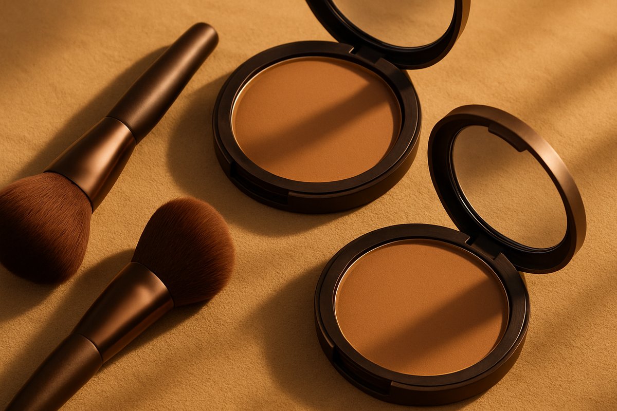 Close-up of soft matte suede bronzer finish on skin