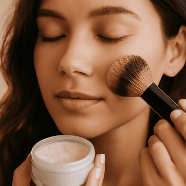 Finely milled face powders for oily skin displayed on a vanity surface for shine control