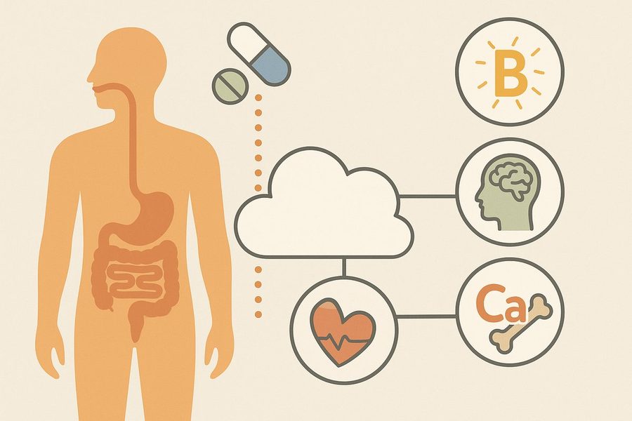 Expanded Nutrient Targets: 30 Additional Nutrients at Risk from Medications mechanism and benefits diagram
