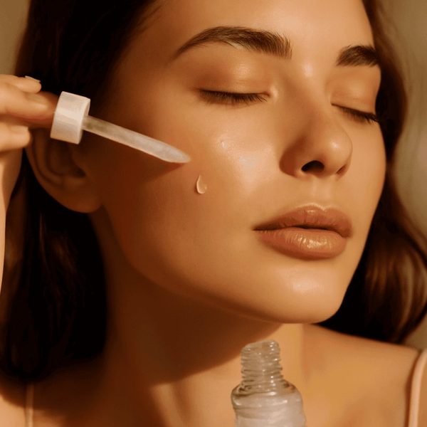 Primer-serum hybrid product being applied to skin before makeup application