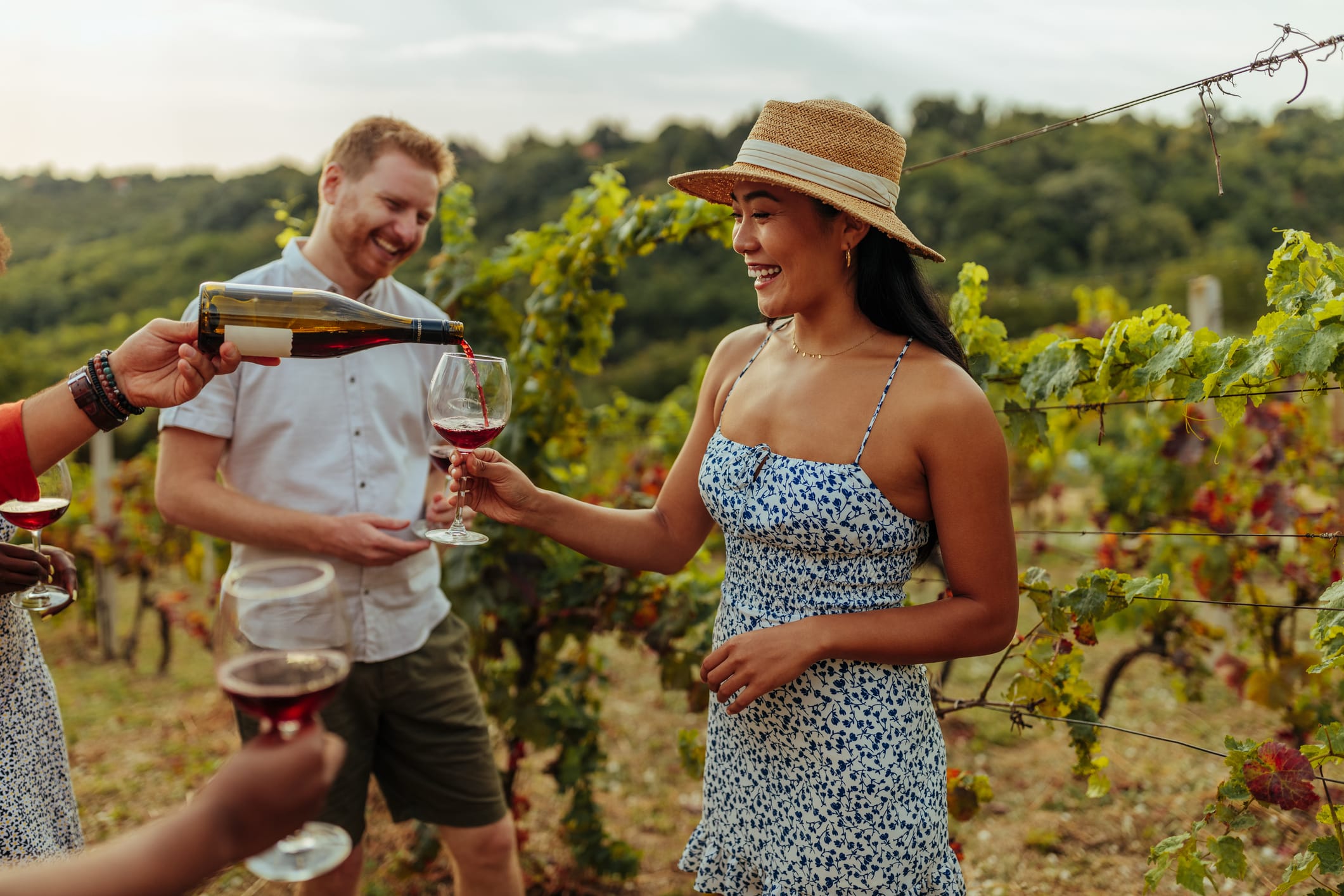 Enjoy a wine tasting experience during a Hunter Valley wine tour, featuring scenic vineyard views and premium local wines with friends.