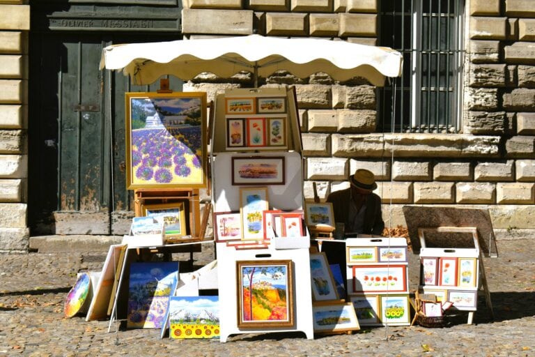A white umbrella on the ground.
