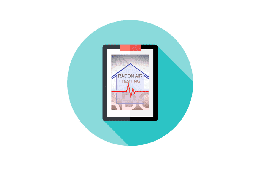 Radon Air Testing Report on Digital Tablet with House Icon and Heartbeat Line