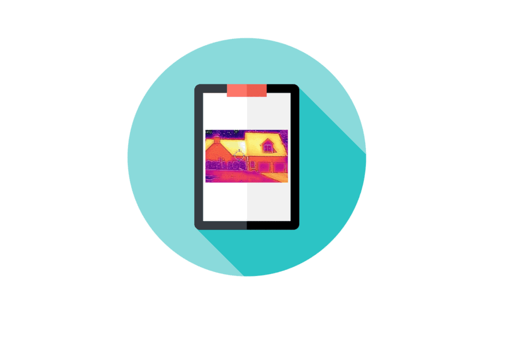 Smartphone displaying thermal image of house