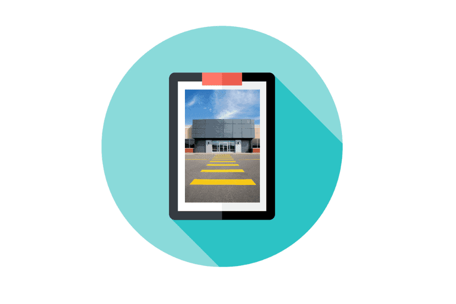 Tablet displaying building with crosswalk