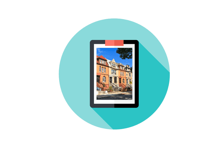Historic buildings displayed on tablet screen