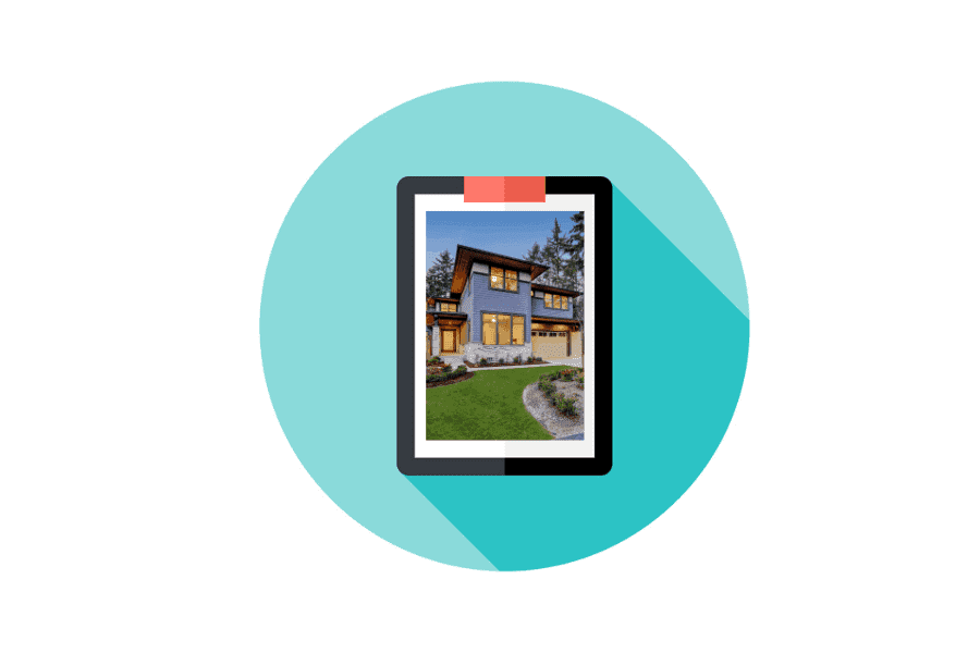 Tablet displaying modern house image