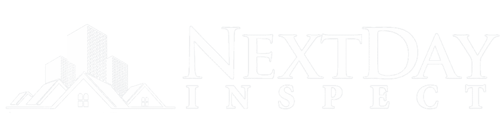 Modified, all-white version of the NextDay Inspect logo.