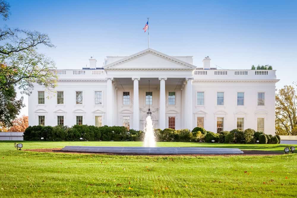 Washington DCThe White House: America's iconic executive mansion stands proudly in Washington DC, its neoclassical façade and manicured grounds gleaming in the sunlight.