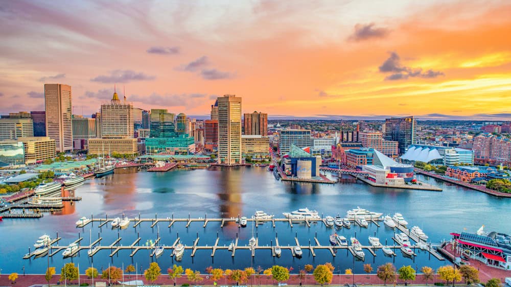 Baltimore's Inner Harbor at Sunset: Where Skyscrapers Meet Sailboats