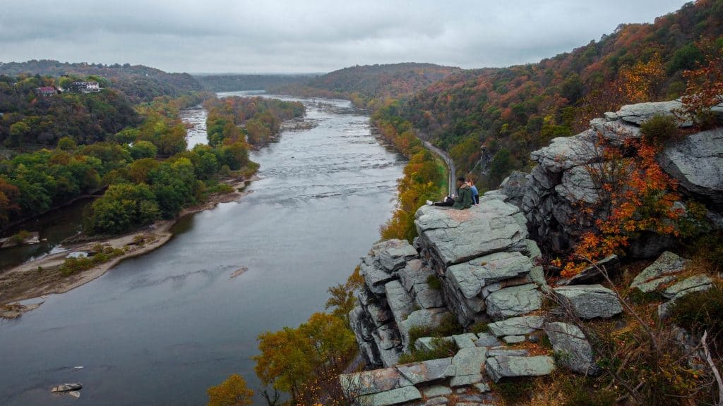 Enjoying an autumn view from the cliffs above the Potomac River.