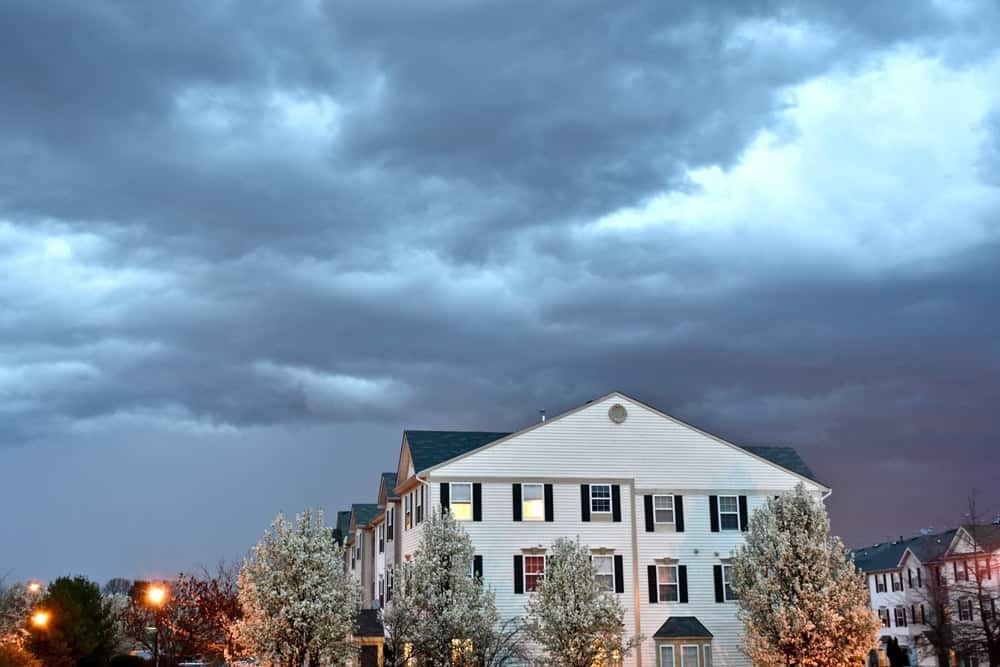 Cloudy night by townhouses in Odenton MD