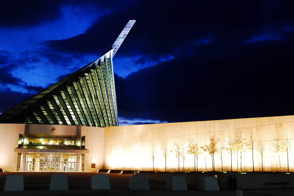 The striking architecture of the National Museum of the Marine Corps against a dramatic twilight sky - Triangle VA