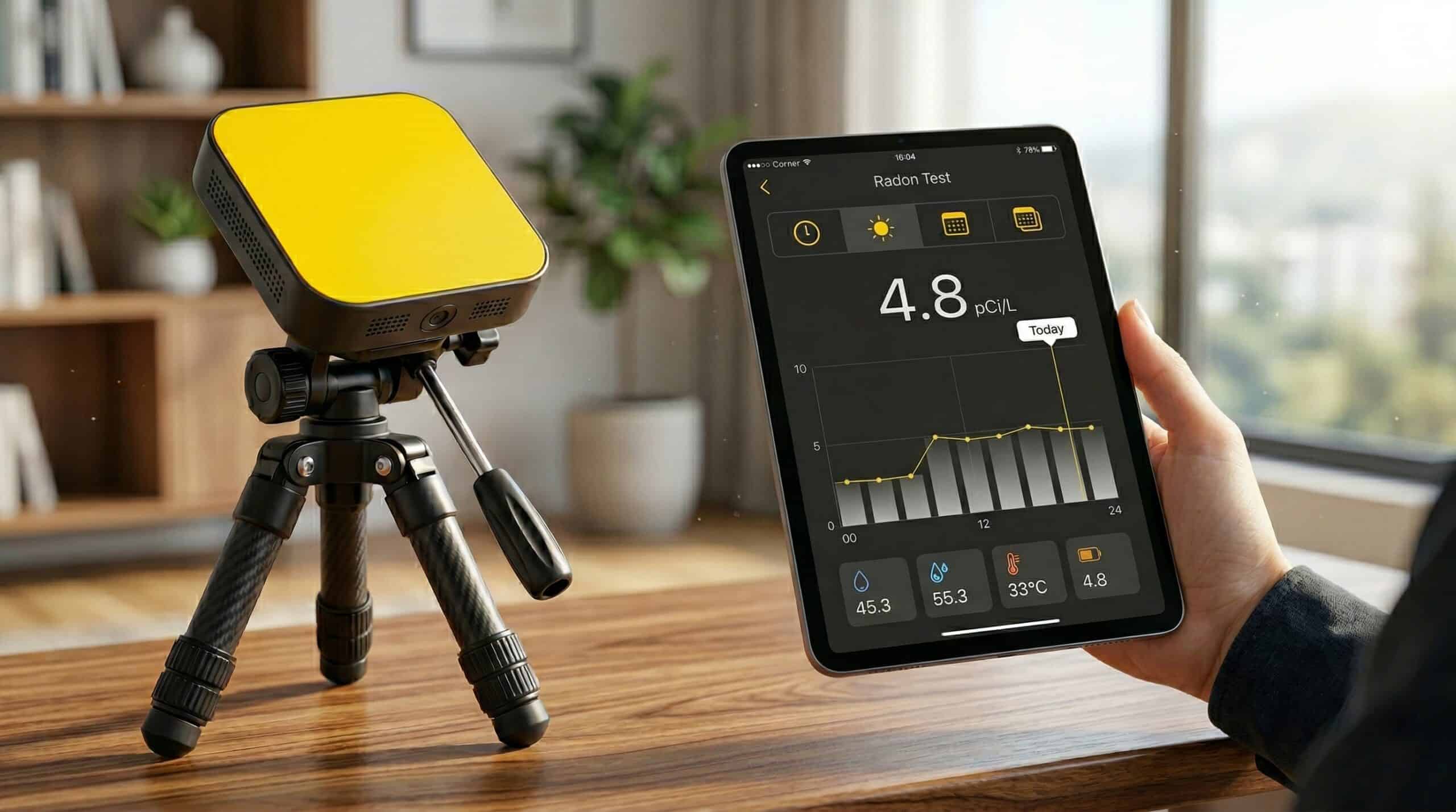 NextDay Inspect radon testing monitor deployed inside a residential property for continuous air sampling