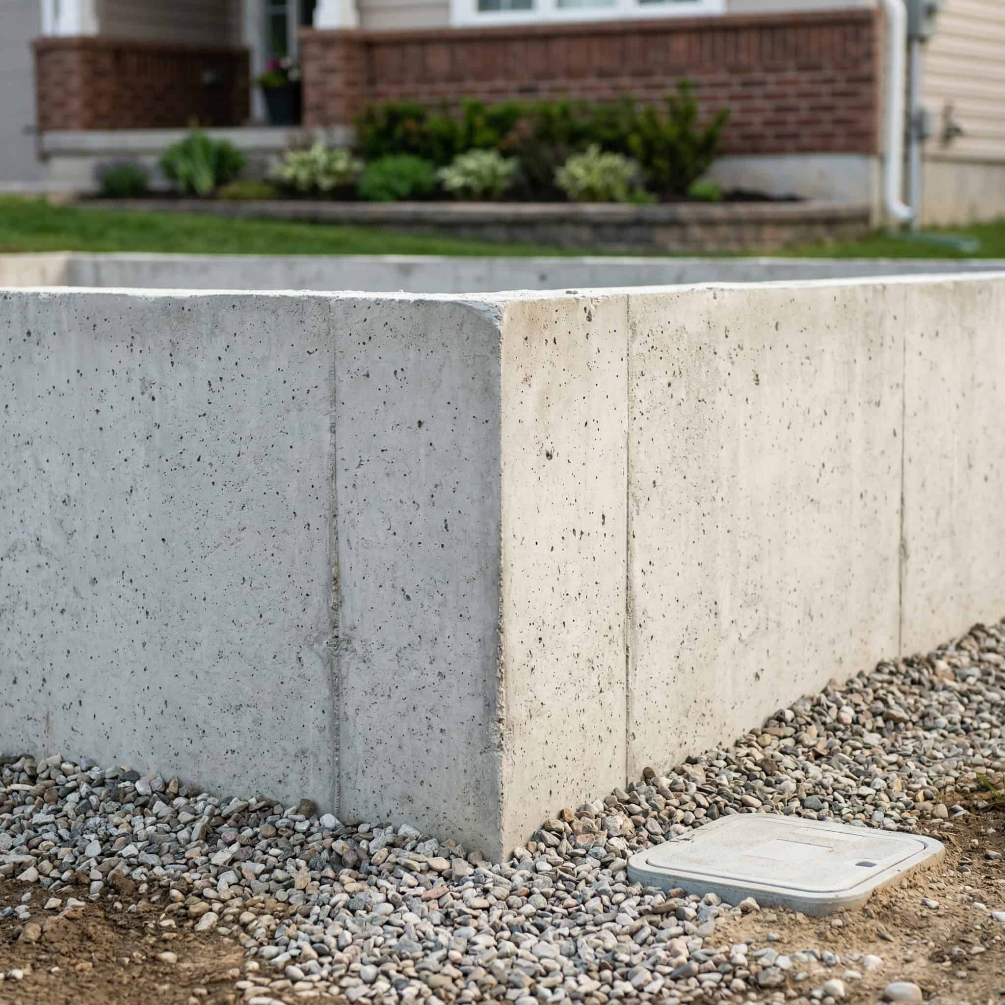 Inspector evaluating a concrete foundation for cracks, settlement, and structural integrity
