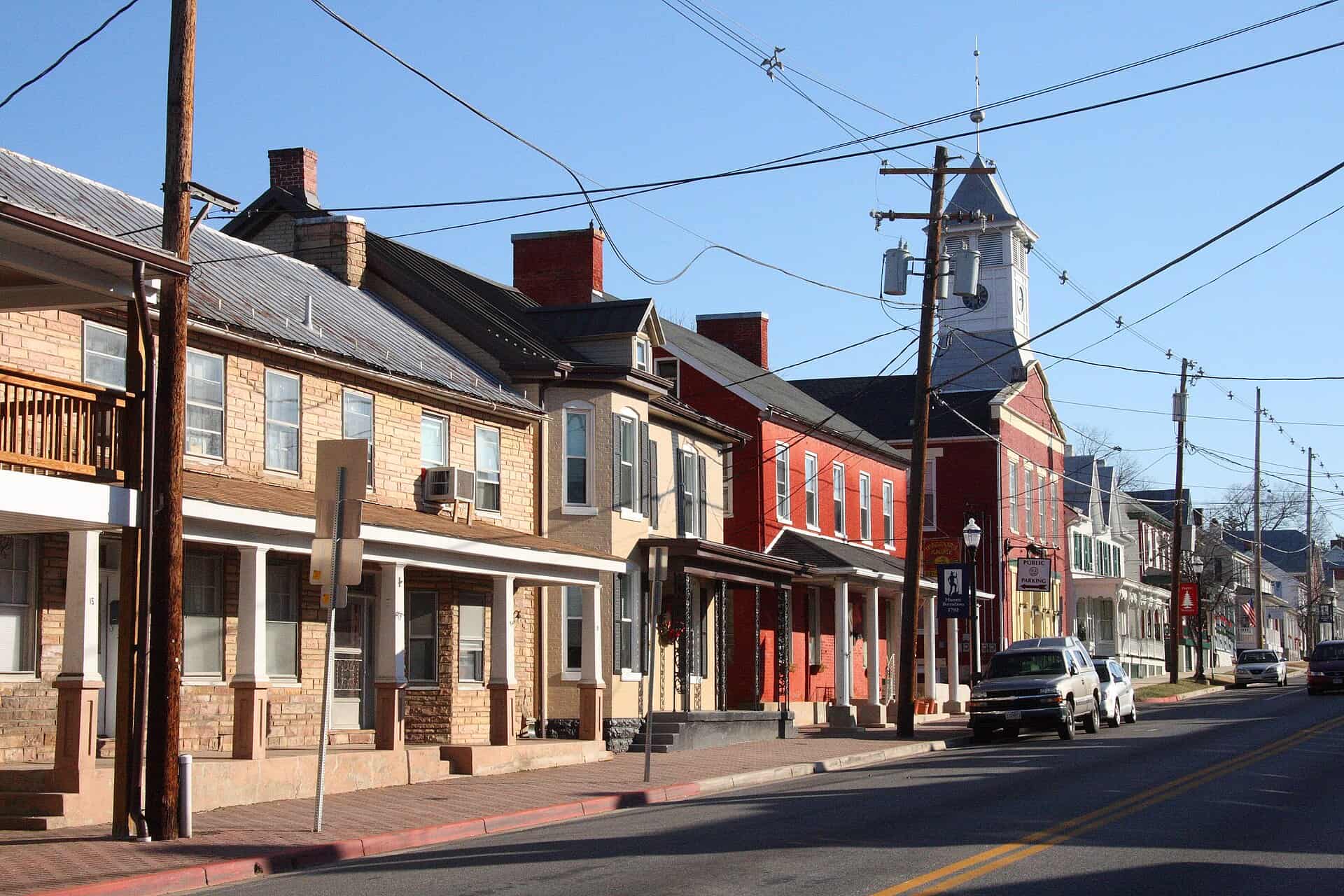 Brick and stone houses along Main Street in downtown Boonsboro, Maryland