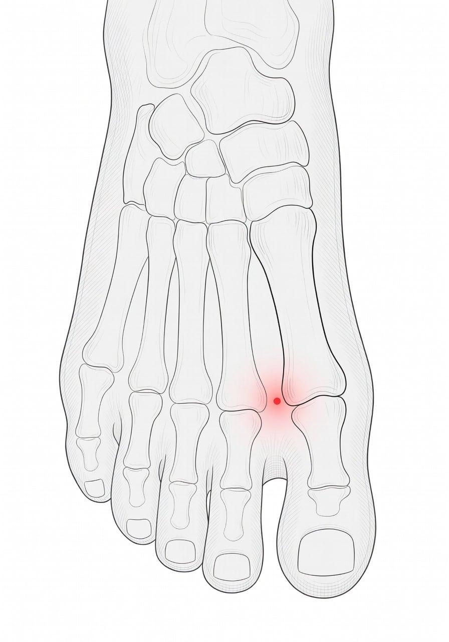Vị trí huyệt Công Tôn trên bàn chân, điều trị đau gót chân hiệu quả.