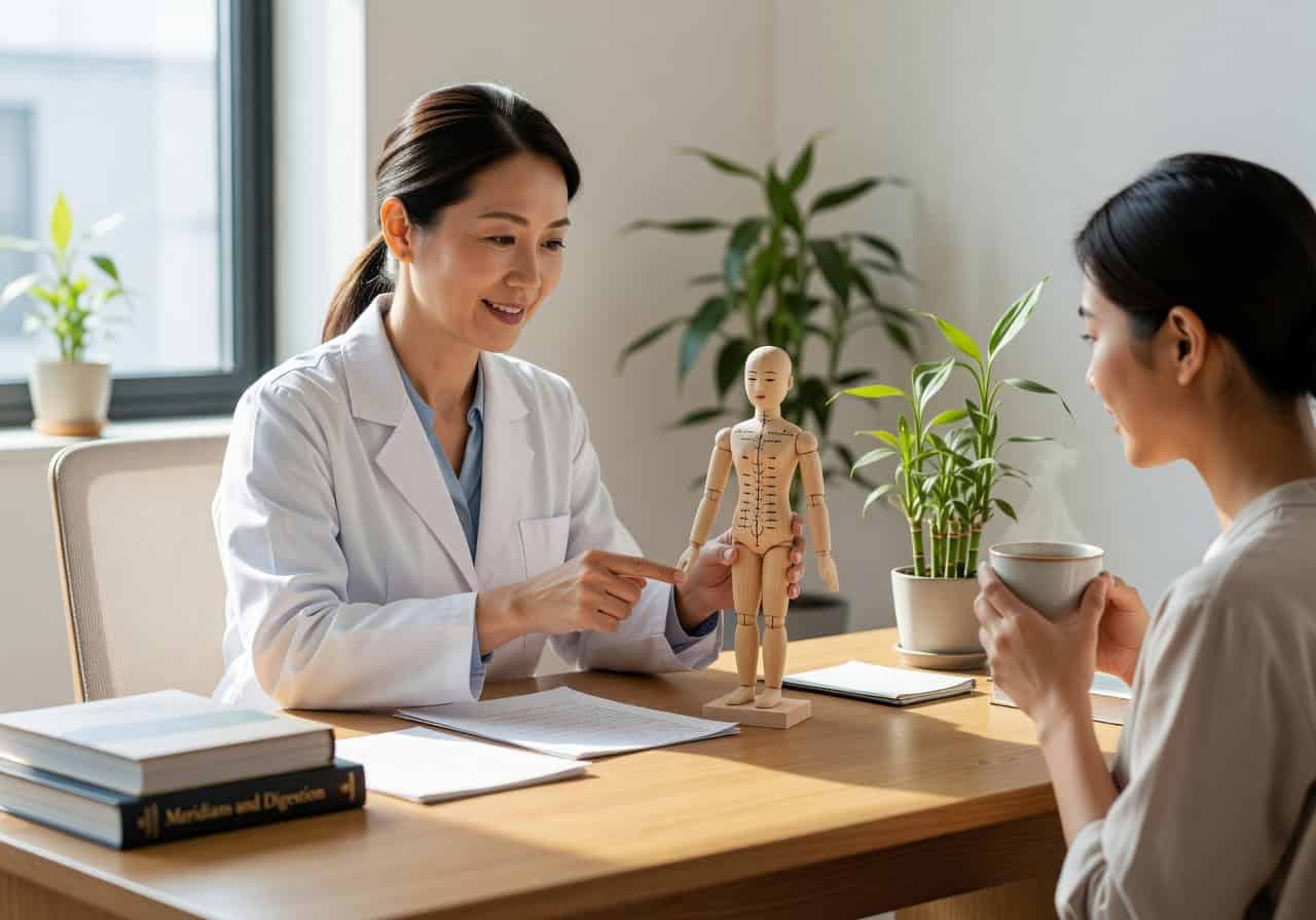 Bác sĩ Đông y giải thích về huyệt Công Tôn cho bệnh nhân.