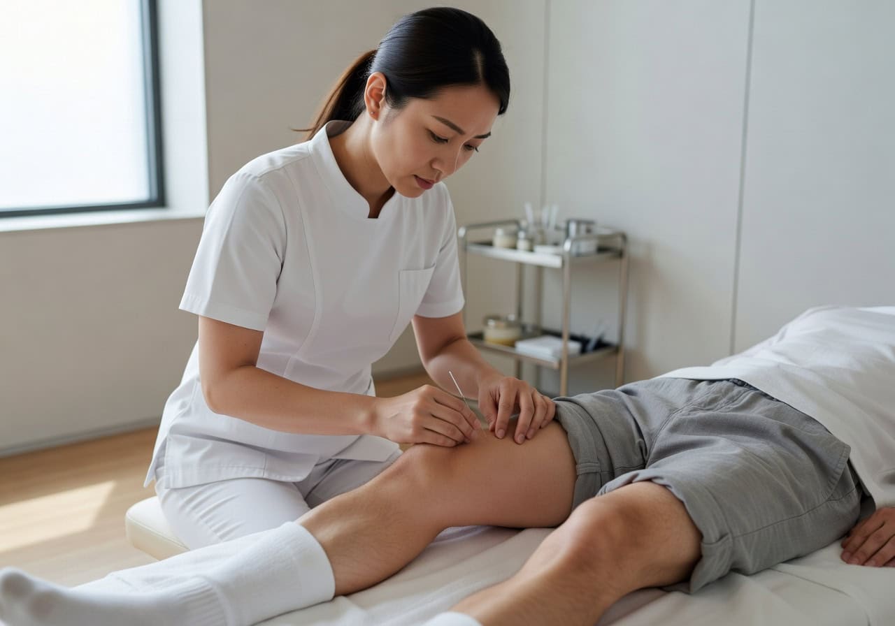 Chuyên viên Đông y đang bấm huyệt chân cho bệnh nhân tại Đà Nẵng.