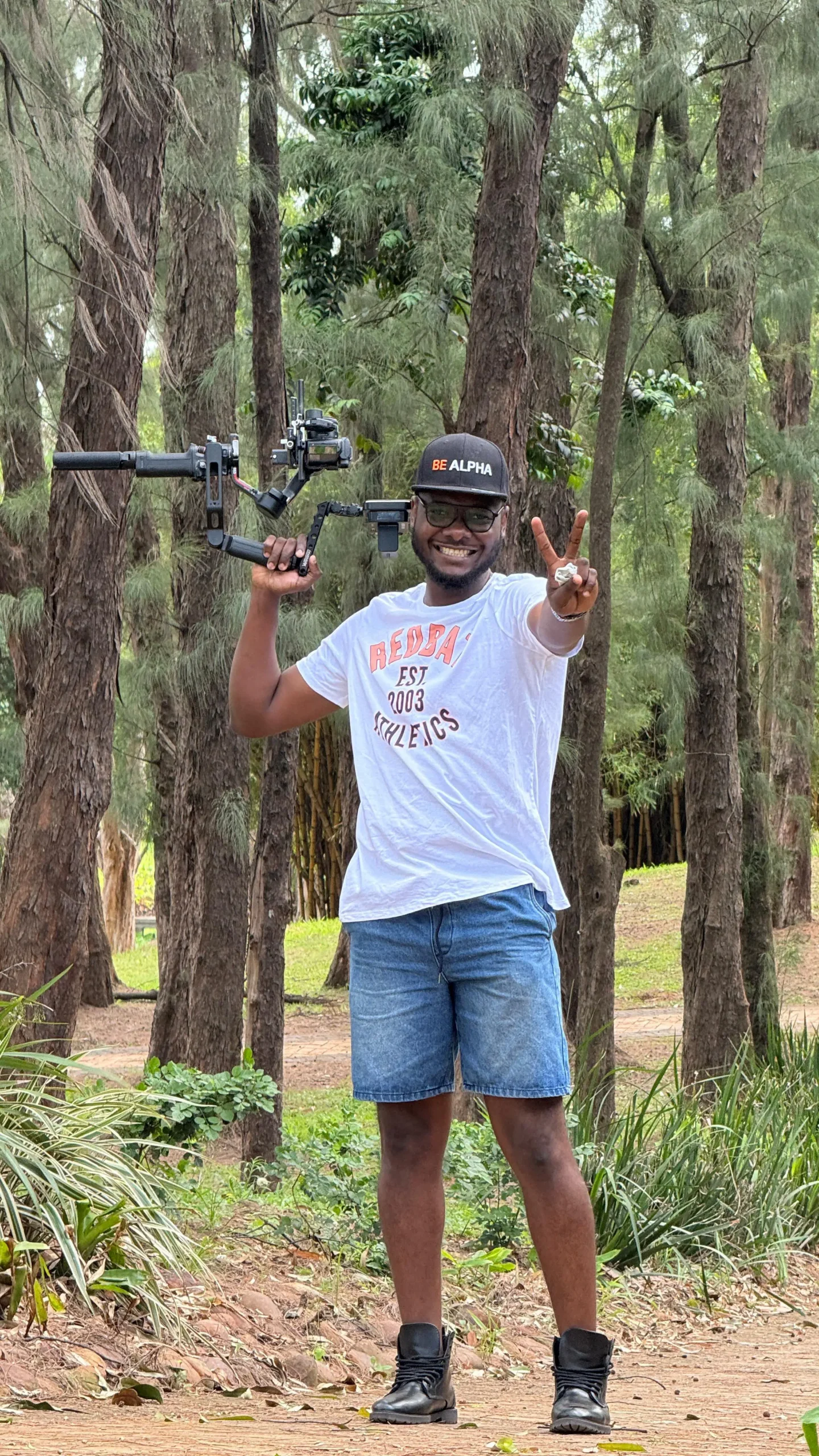Nelson Nyombe during a break when shooting a documentary in Durban, South Africa, 2022