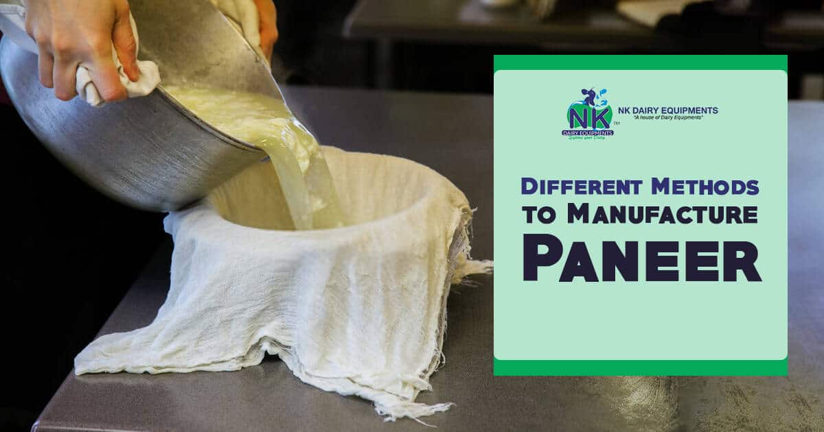 Cream being poured into a cloth to make paneer at NK Dairy Equipment.
