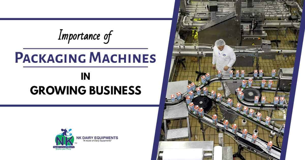 Packaging machines in milk processing plant at NK Dairy Equipments.