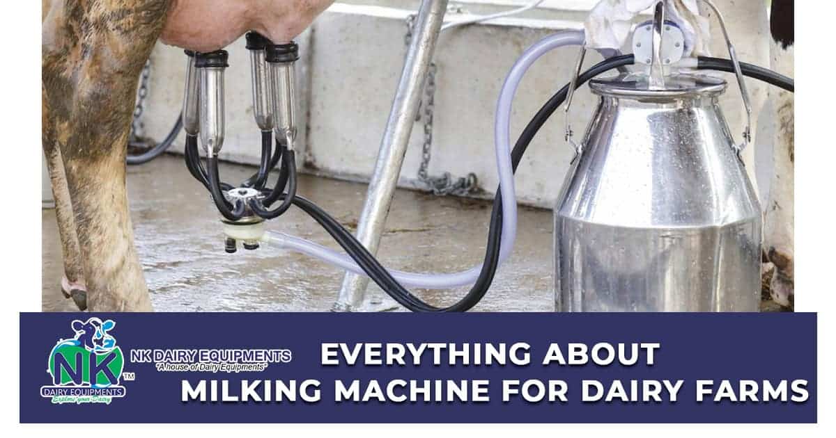 Cow milking machine for dairy farms with stainless steel milk container and advanced dairy equipment.