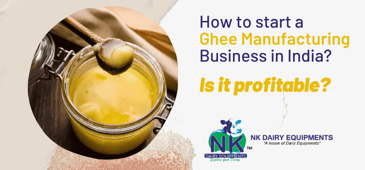 Creamy ghee in glass jar with spoon, dairy product manufacturing.