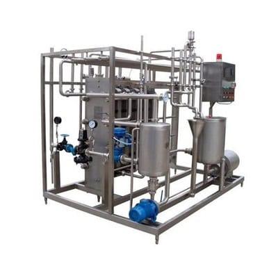Stainless steel dairy processing equipment for milk production and dairy industry.
