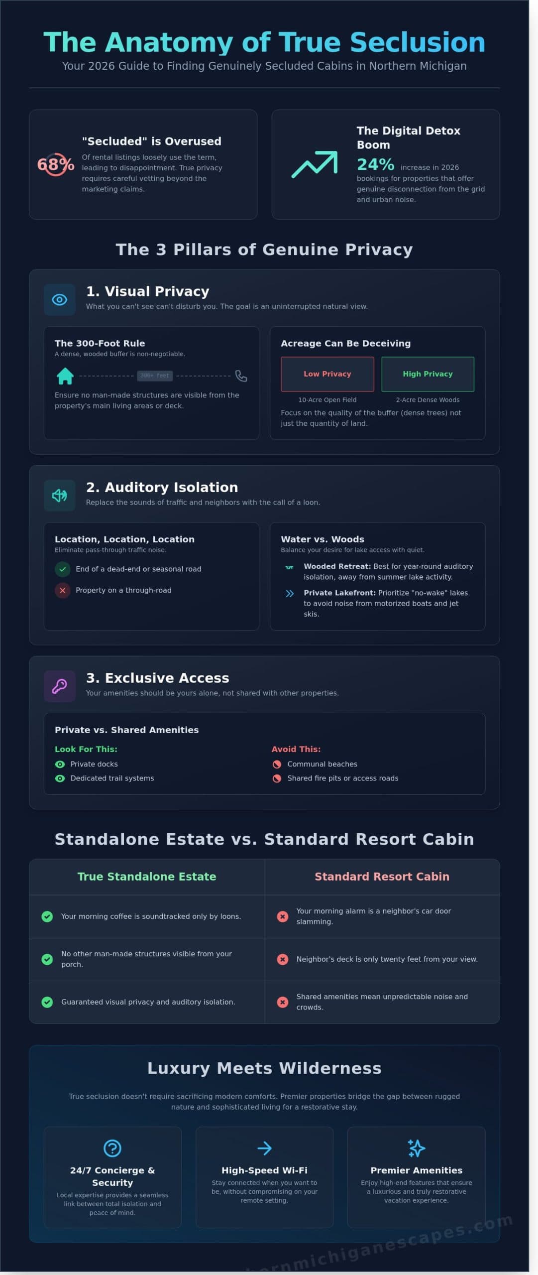 Secluded Cabins in Northern Michigan: Your 2026 Guide to Private Escapes - Infographic