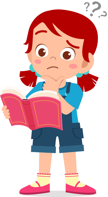 Confused young girl reading a book, pondering a question, representing curiosity and learning in educational and youth programs.