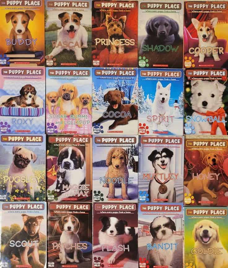 Adorable puppies from the puppy place book series, featuring different dog breeds and characters for pet lovers and children.