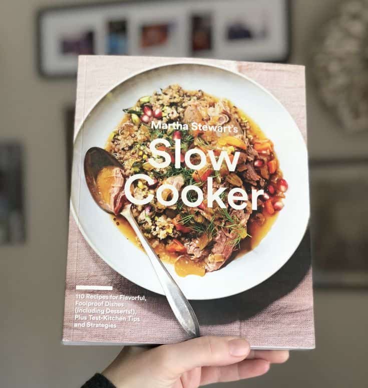 Delicious slow cooker beef stew with vegetables and pomegranate seeds, featured in Martha Stewart's cookbook, promoting flavorful, easy-to-make crockpot dinner recipes.