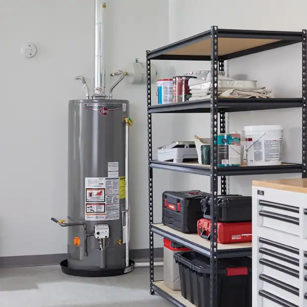 Rheem-Performance-Platinum-Gas-Water-Heater-Installed-In-Home-Garage