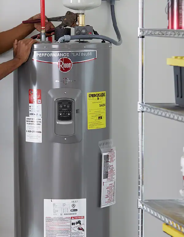 Plumber-Installing-Rheem-Performance-Platinum-Electric-Water-Heater