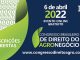 Inscrições abertas para o Congresso Brasileiro de Direito do Agro, evento online gratuito em 6 de abril de 2022, focado em direito agropecuário, negócios agrícolas e sustentabilidade.