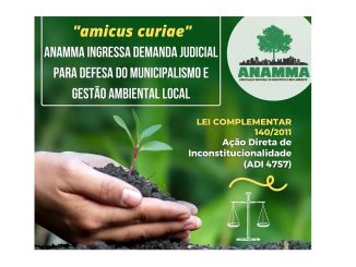 Planta jovem sendo plantada na terra, simbolizando a defesa do meio ambiente e sustentabilidade, com elementos de justiça e legislação ambiental no contexto da ANAMMA e ações judiciais ambientais.
