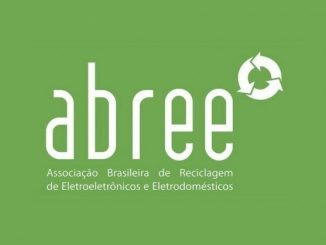 Reciclagem de eletrônicos e eletrodomésticos, logo da ABREE, Associação Brasileira de Reciclagem de Eletroeletrônicos e Eletrodomésticos, símbolo de sustentabilidade e economia circular.