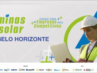 Minas Solar Belo Horizonte, energia limpa e sustentável, representada por uma mulher engenheira com capacete e tablet, promovendo negócios de energia solar para empresas mais competitivas em Minas Gerais.
