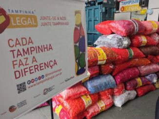 Flannel reciclado para embalagens sustentáveis e campanha de conscientização ambiental no Brasil.