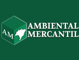 Ambiente Mercantil logotipo, destaque para cores verdes e simbolismo de sustentabilidade e comércio ambiental.