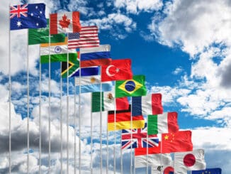 Banderas de países diversas onde o tema do artigo pode estar relacionado a comércio internacional e sustentabilidade.