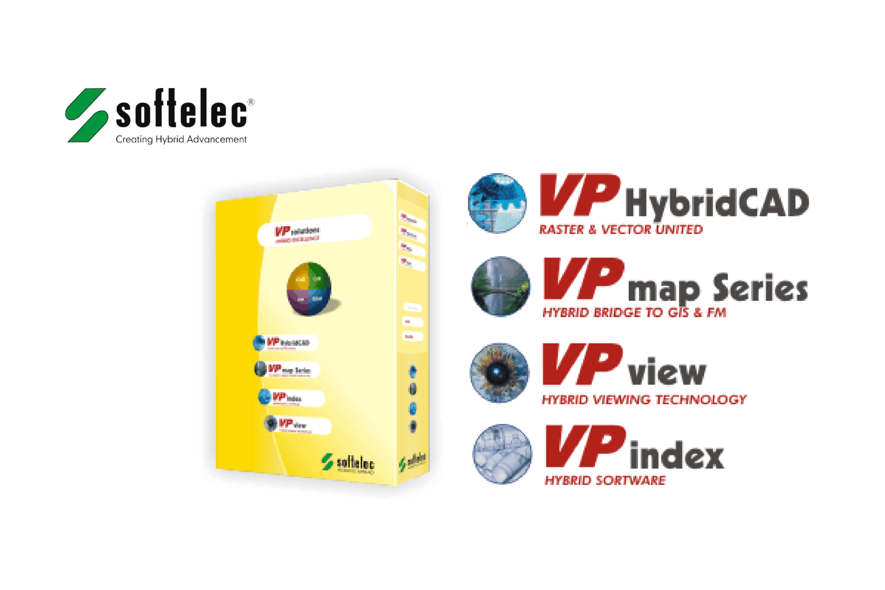 Softtec software ambiental, soluções híbridas para geotecnologia e cartografia, incluindo VP HybridCAD, VP map Series, VP view e VP index, focados em inovação ambiental e sustentabilidade.