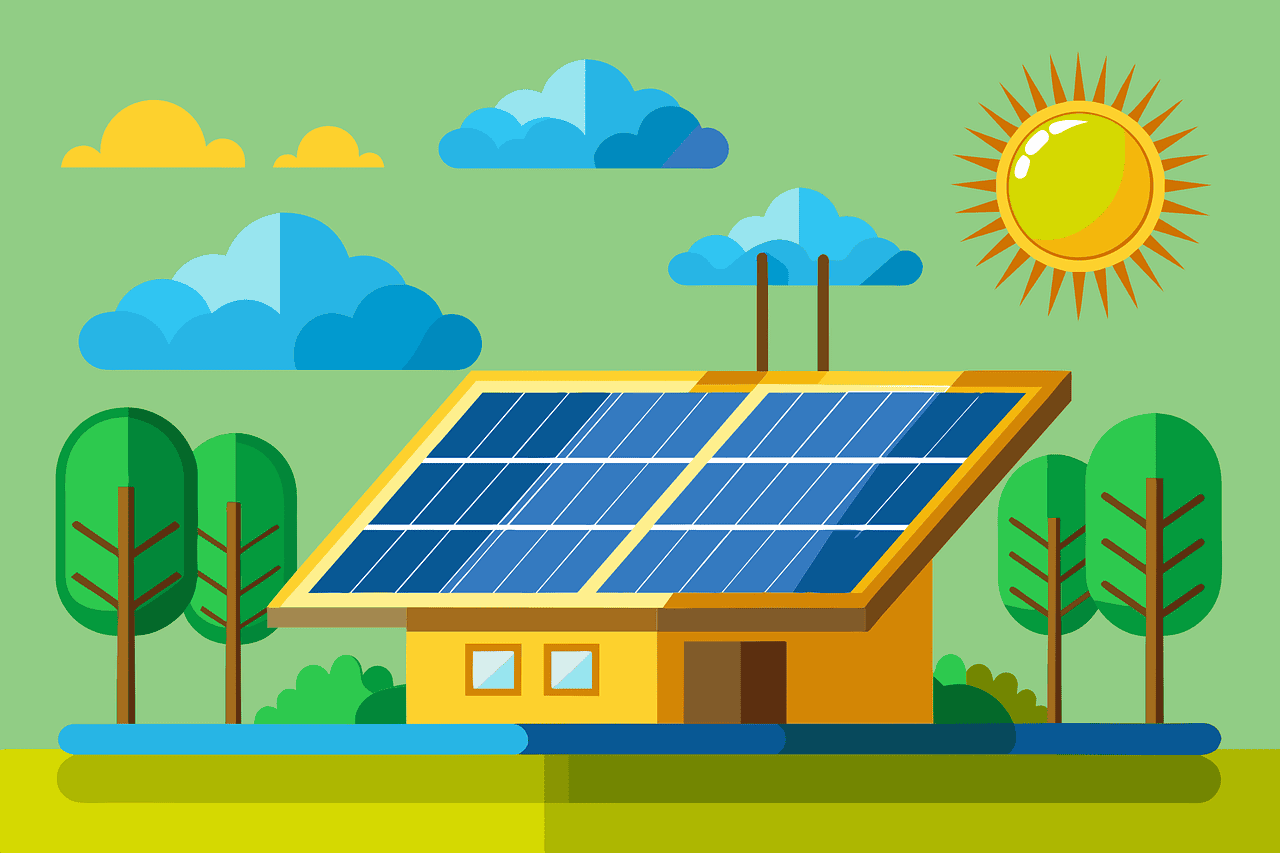 Painel solar em casa sustentável, energia renovável, painel solar fotovoltaico, energia limpa, sustentabilidade ambiental, energia solar residencial, matriz energética sustentável, fontes de energia renovável, proteção ao meio ambiente, soluções energéticas verdes, ambienta mercantil.