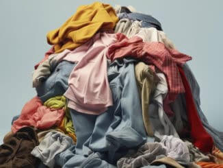 Deixe de lado roupas usadas e desorganizadas empilhadas, simbolizando resíduos têxteis e desperdício de roupas. Adequado para temas de sustentabilidade, moda sustentável e impacto ambiental do lixo têxtil.